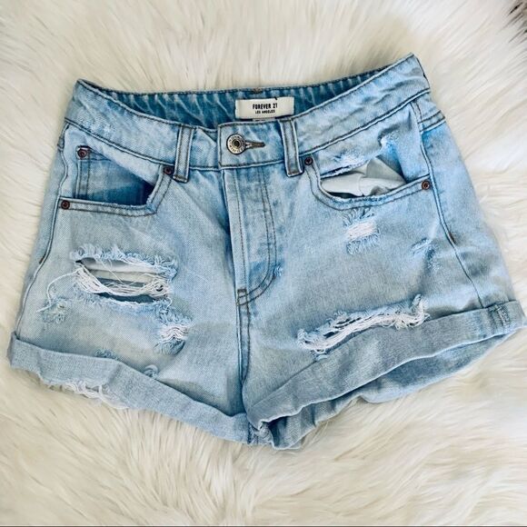 Forever 21 Pants - Forever 21 Light Wash Blue Denim Distressed Shorts Size 24